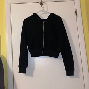 Cropped black zip up hoodie